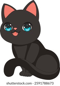 Cute Black Cat Purring Meow Vector