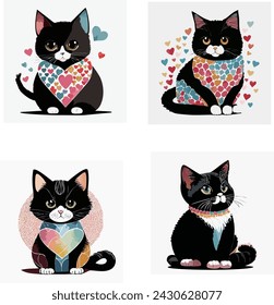 un lindo gato negro con una bufanda de arco iris