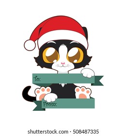 Cute black cat with Santa hat gift tag