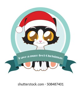 Cute black cat with Santa hat greeting