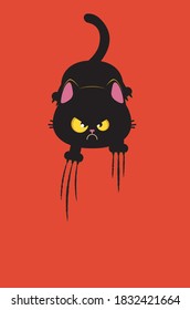 Cute black cat scratching surface greeting card design.