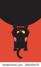 Cute black cat scratching surface greeting card design.