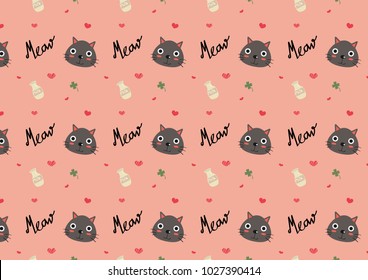 cute black cat seamless pattern vector.love pet concept