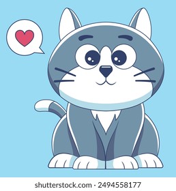 Nette schwarze Katze, die einen Ausdruck der Liebe zeigt. Vektorgrafik Flache Illustration Maskottchen Cartoon Tier Natur isoliert