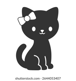 Cute black cat silhouette with bow – minimal vector for pet logos, kids' illustrations, and playful designs.