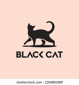 logotipo de silueta de gato negro lindo