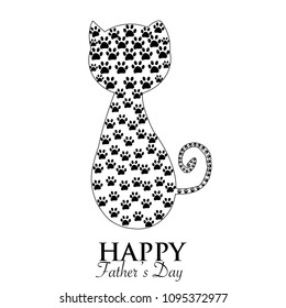 Cute black cat. Cat silhouette
 with paw print. Happy Father's Day greeting card