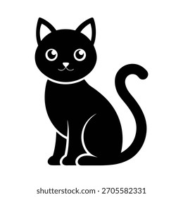 Icono de Vector lindo de la silueta del gato negro sobre fondo blanco