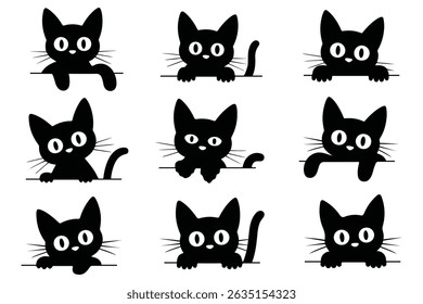 Cute Black Cat Silhouettes Vector Set