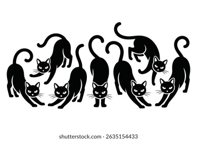 Cute Black Cat Silhouettes Vector Set