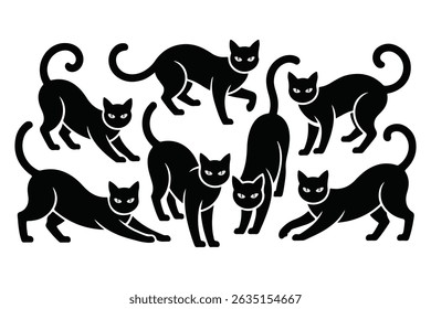 Cute Black Cat Silhouettes Vector Set