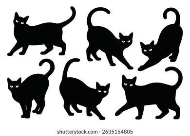 Cute Black Cat Silhouettes Vector Set