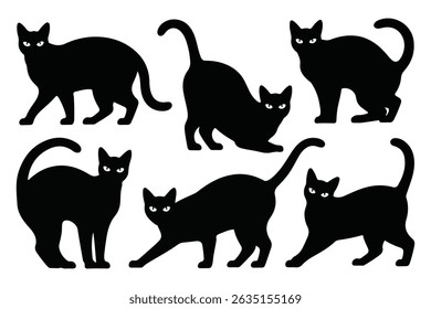 Cute Black Cat Silhouettes Vector Set