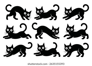 Cute Black Cat Silhouettes Vector Set