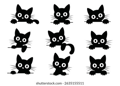 Cute Black Cat Silhouettes Vector Set