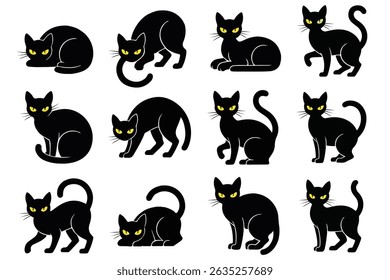 Cute Black Cat Silhouettes Vector Set