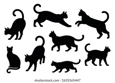 Cute Black Cat Silhouettes Vector Set