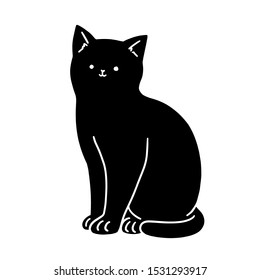 Cute Black Cat sitting, hand-drawn style vector illustration. 