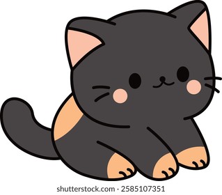 Cute Black Cat Sitting Illustration