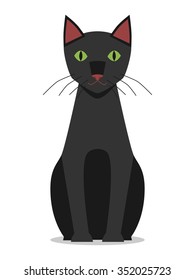 Cute black cat sitting, isolated on white background. EPS 8 vector illustration, no transparency