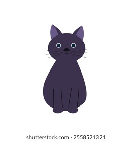 Cute black cat sitting on isolated white background. Cat icon. Vector illustration cartoon flat style