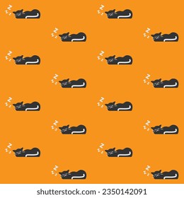 Cute Black Cat Sleeping Vector Seamless Pattern