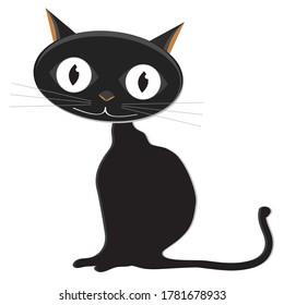 Cute black cat smiling isolated on white background. Carton flat vector illustration