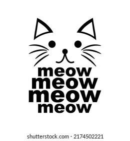 Cute black cat with text meow logo flat vector icon design.