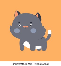 Cute black cat vector cartoon character isolated on background.