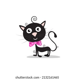 Cute black cat vector cartoon isolated on white background