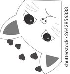 A cute black cat vector illustration peeking from the corner with large expressive eyes, heart-shaped paws, and simple gray ear accents.