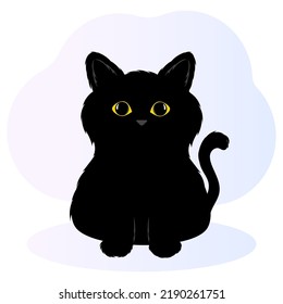 Cute black cat. Vector illustration for the theme of animals, halloween, magic.