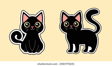 Cute Black Cat Vector Set