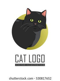 Cute black cat walking with raised tail flat vector illustration isolated on white background. Purebred pet. Domestic friend and companion animal. For pet shop ad, animalistic hobby concept, breeding