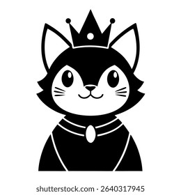 Cute Black Cat Wearing a Crown and Heart