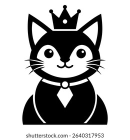 Cute Black Cat Wearing a Crown and Heart