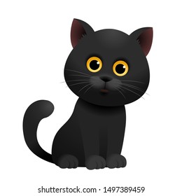 Cute black cat with yellow eye, isolated vector character
