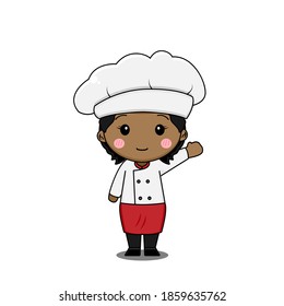 Cute black chef girl. Vector illustration of chibi character isolated on white background.