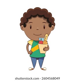 Cute black child holding grocery bag