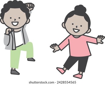 Cute black children smiling and jumping cheerfully.