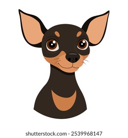 Cute black Chiweenie dog or chihuahua, mini pinscher. Dog Portrait, Hand drawn flat style isolated. Vector illustration