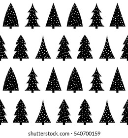 cute black christmas tree on a white background pattern seamless vector.