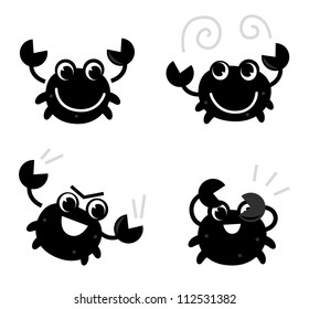 Cute black crab set isolated on white