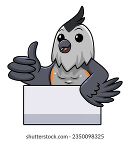 Cute black crested titmouse cartoon giving thumb up