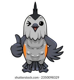 Cute black crested titmouse cartoon giving thumb up