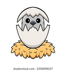 Cute black crested titmouse cartoon inside from egg