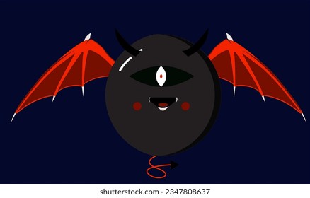 Cute Black Demon Icon with bat wings For Hallowen days  and Hallowen Give Card