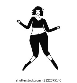 Cute black doodle vector happy jumping woman