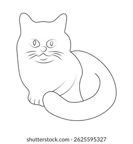 A cute black feline vector illustration shows a cartoon pet cat with a visible tail, a domestic animal design