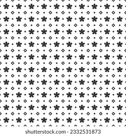 Cute black flowers, dots and diamonds pattern on white background design element